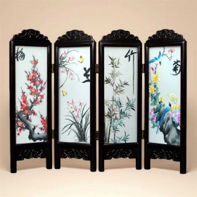 绣美 蜀绣双面绣四页屏风摆台 高端大气 支持定制