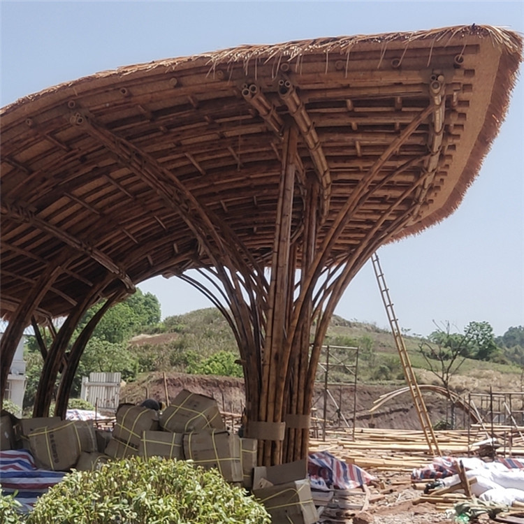 竹建筑休息停车廊 景观竹结构停车廊竹建筑设计施工安装 专业竹木工程团队
